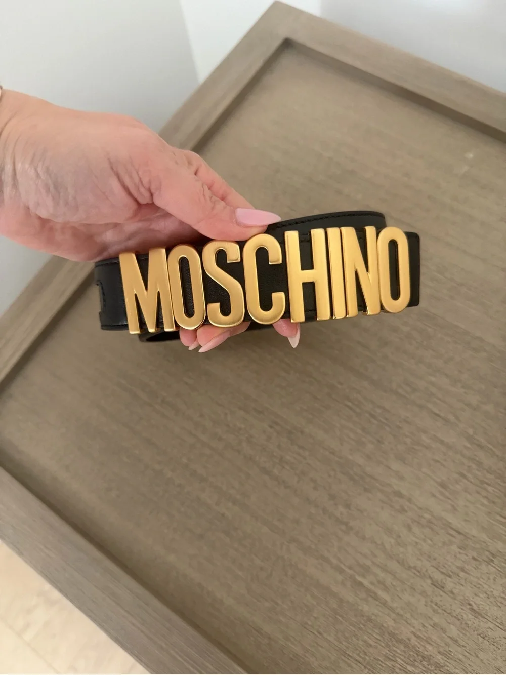 Moschino Black Belt with Gold MOSCHINO Lettering